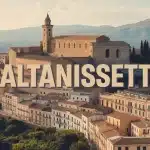 Illustration vectorielle de Caltanissetta avec mines et architecture baroque