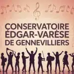 Illustration vectorielle du Conservatoire Edgar-Varèse de Gennevilliers avec élèves musique et danse