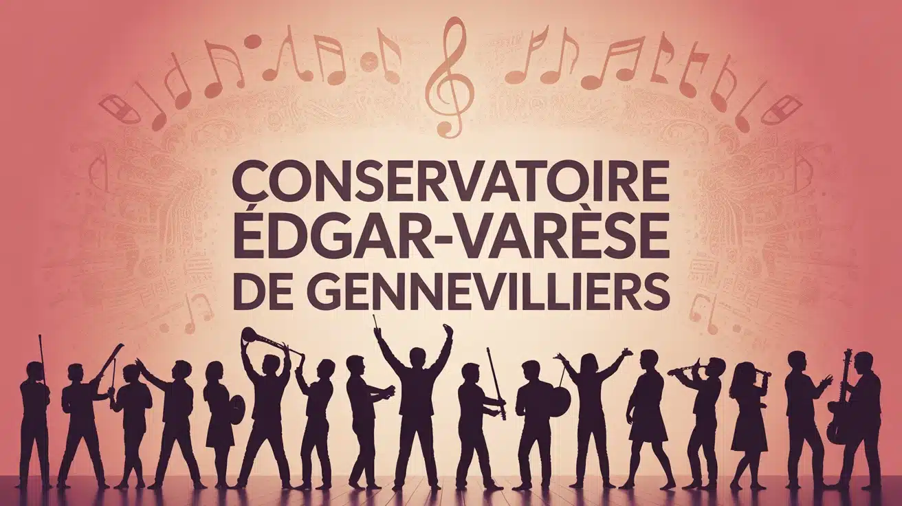 Illustration vectorielle du Conservatoire Edgar-Varèse de Gennevilliers avec élèves musique et danse