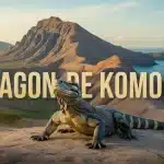 Illustration vectorielle d'un dragon de Komodo dans la savane