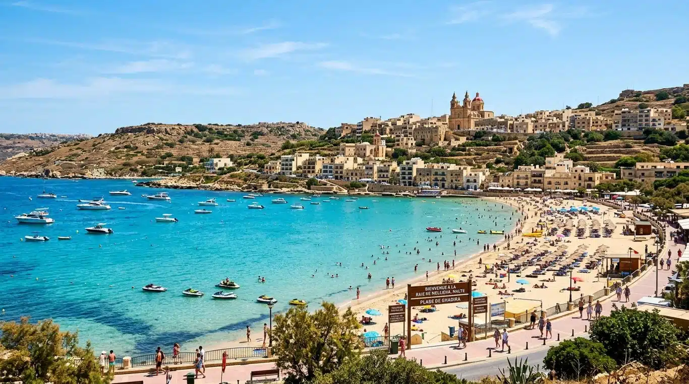 Vue panoramique de la baie de Mellieħa et du village à Malte