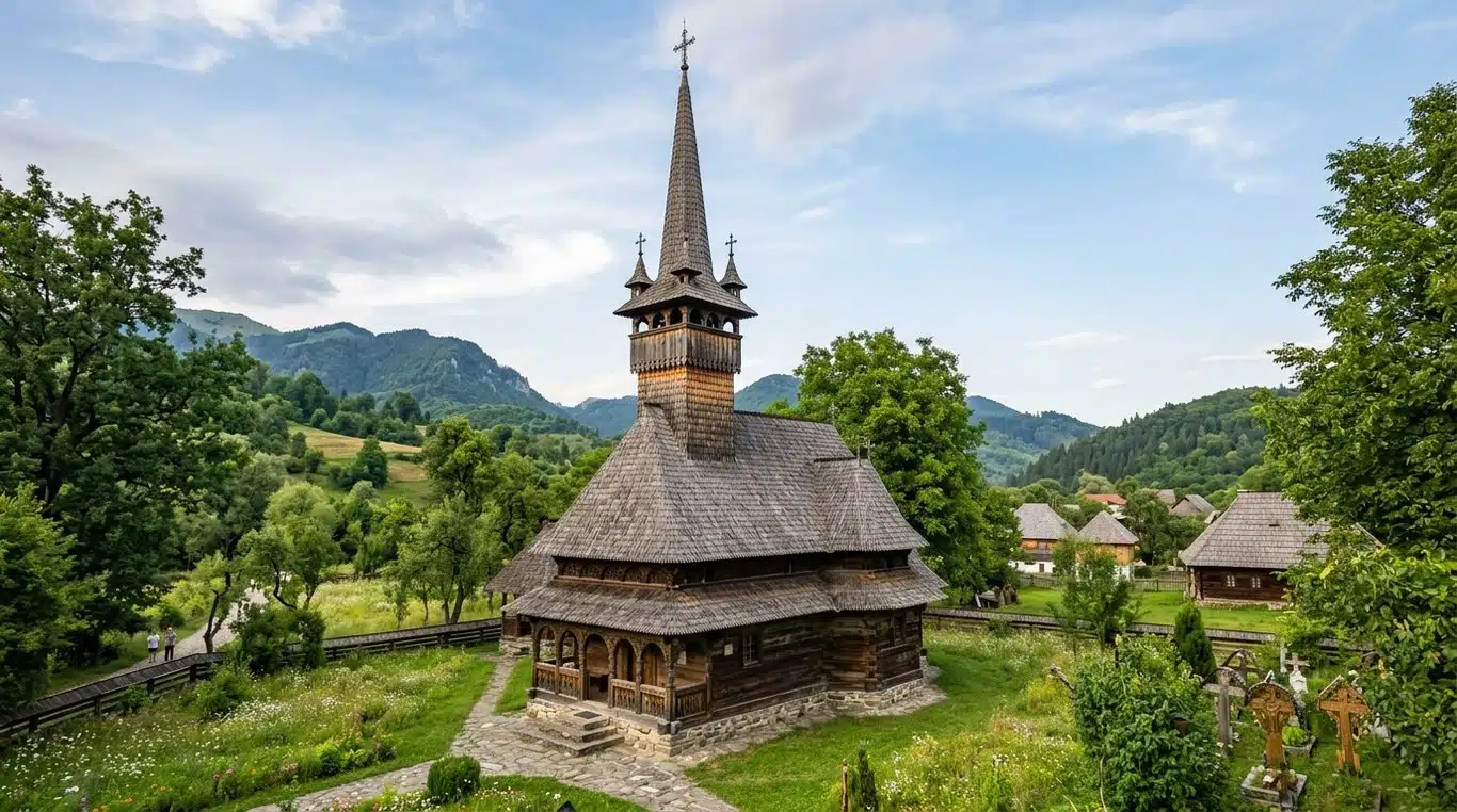 Église en bois traditionnelle de la région de Maramureș, Roumanie