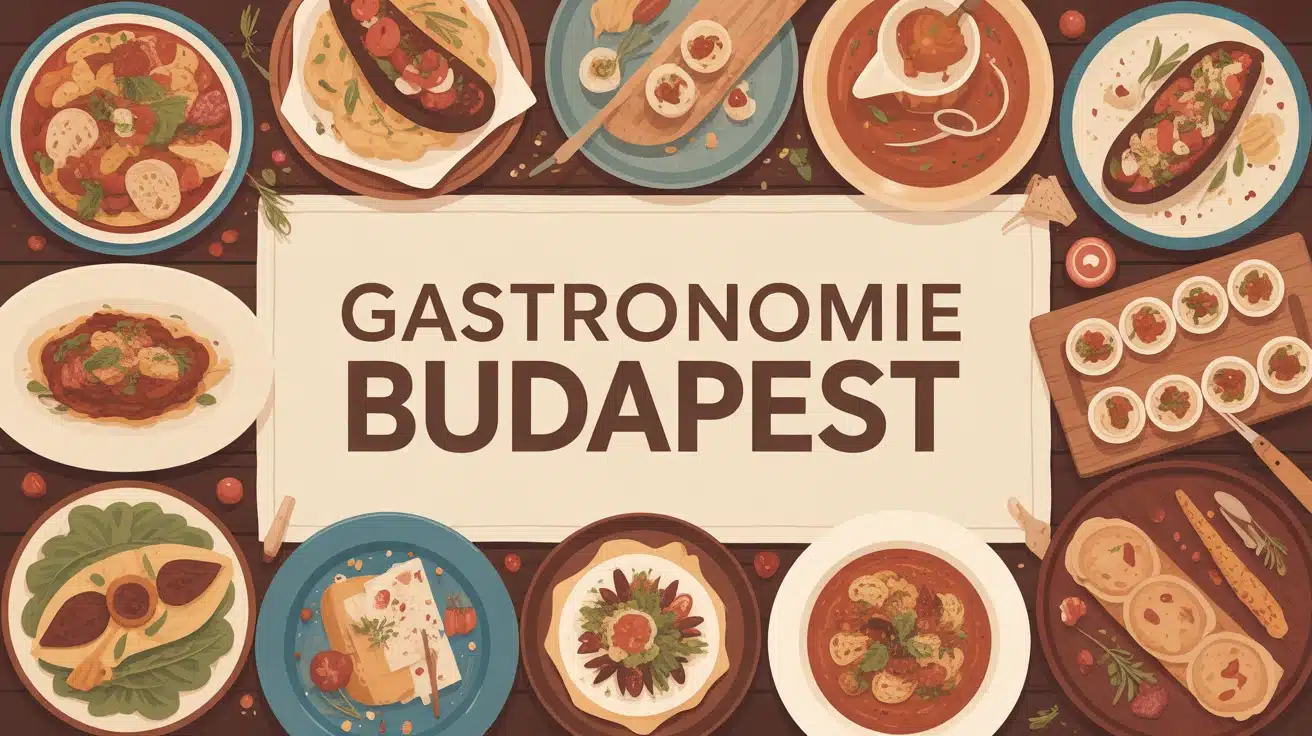 illustration colorée de gastronomie Budapest avec plats hongrois