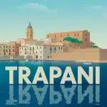 Illustration vectorielle de Trapani avec mer, palais baroques et salines