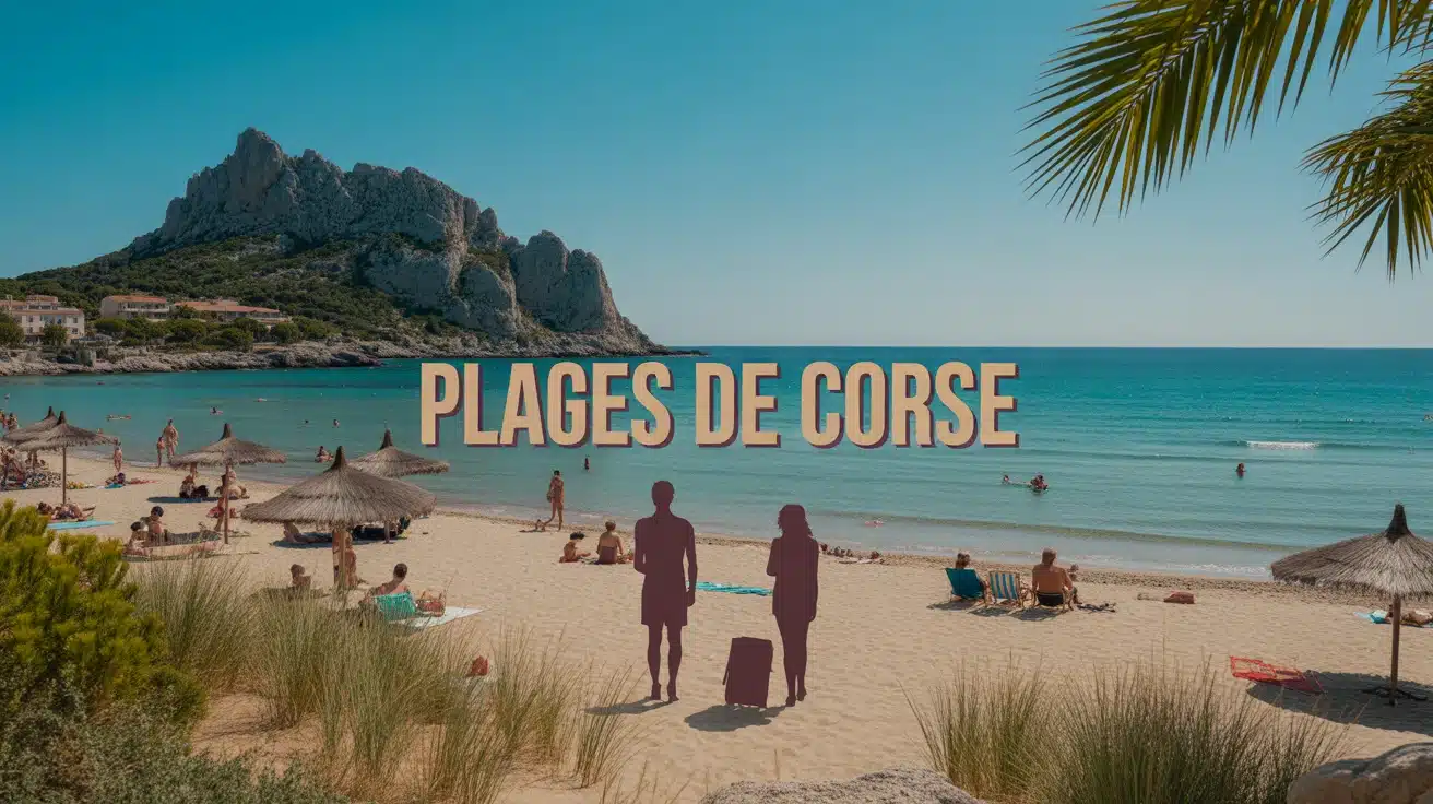 illustration plages de Corse avec falaises pins et mer turquoise