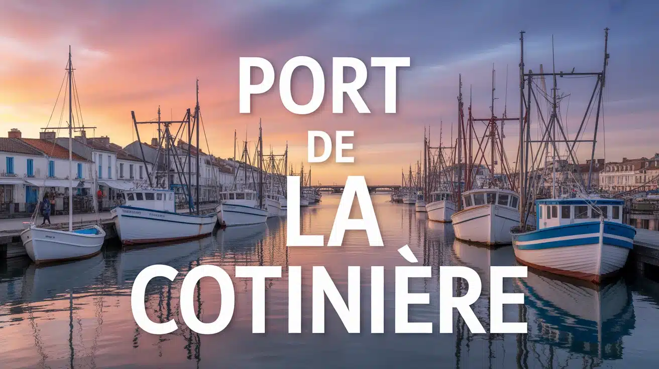 Illustration vectorielle du port de La Cotinière avec bateaux de pêche au coucher du soleil