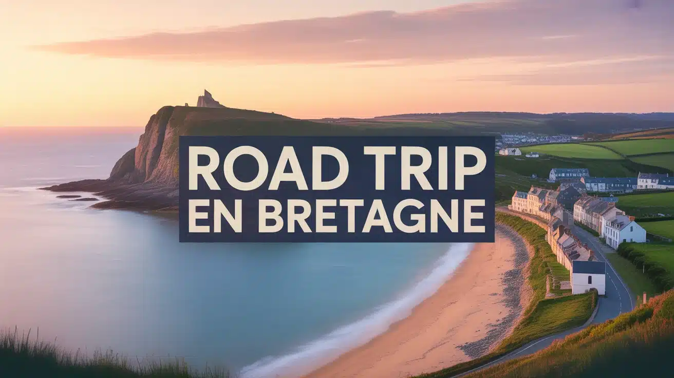 Illustration vectorielle Road Trip en Bretagne paysage symbolique