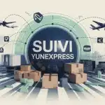 Illustration vectorielle suivi YunExpress avec colis et transport mondial