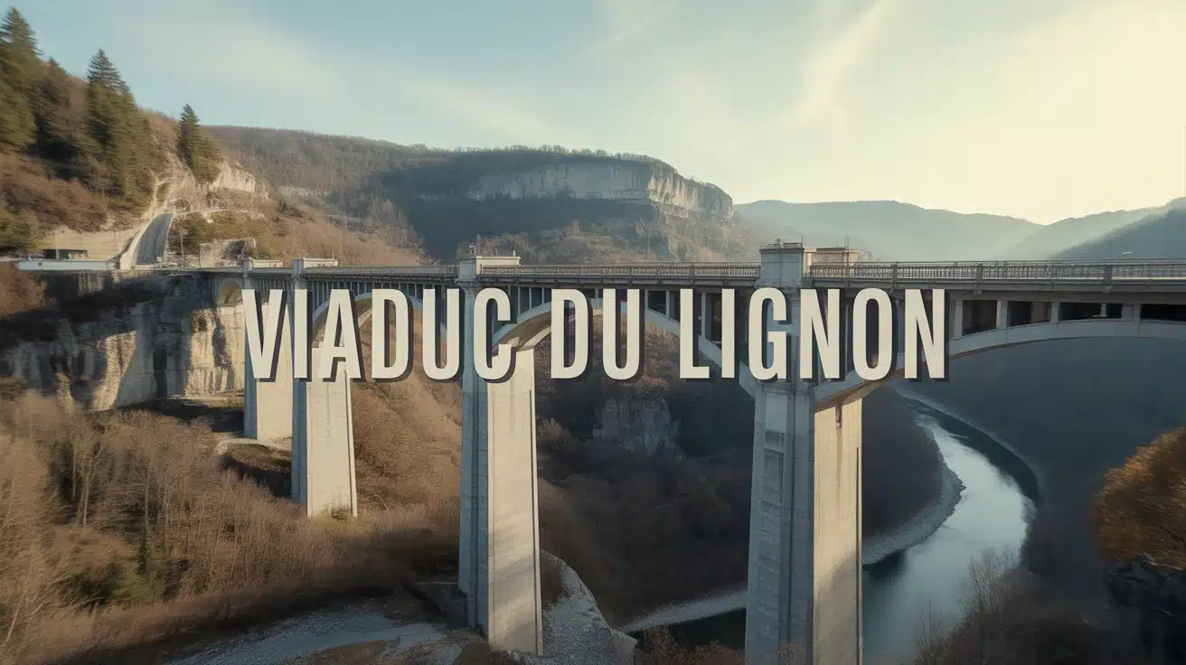 Illustration vectorielle du viaduc du Lignon sur un paysage montagneux