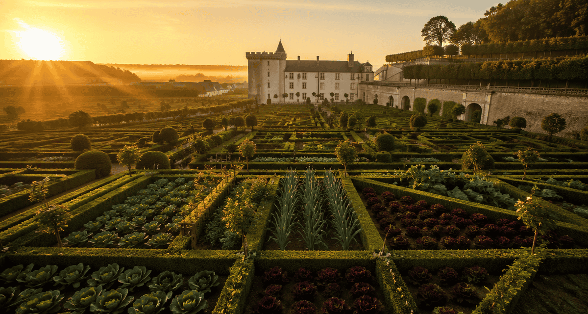 jardin villandry vue aérienne dorée