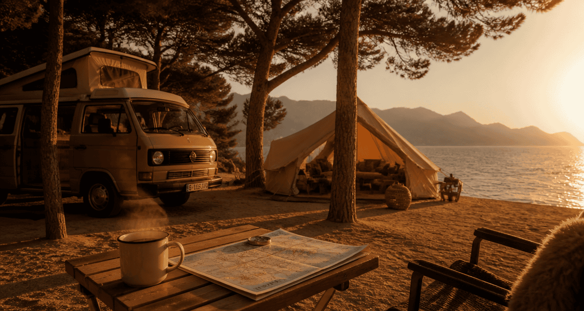 camping palma de majorque van tente plage coucher de soleil