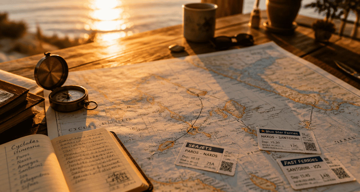carte des cyclades avec itinéraires et tickets ferry