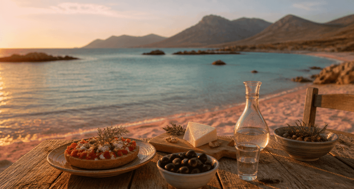 crete plage elafonissi mets cretois coucher soleil