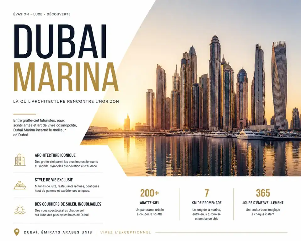 Skyline de la marina a dubai au coucher du soleil