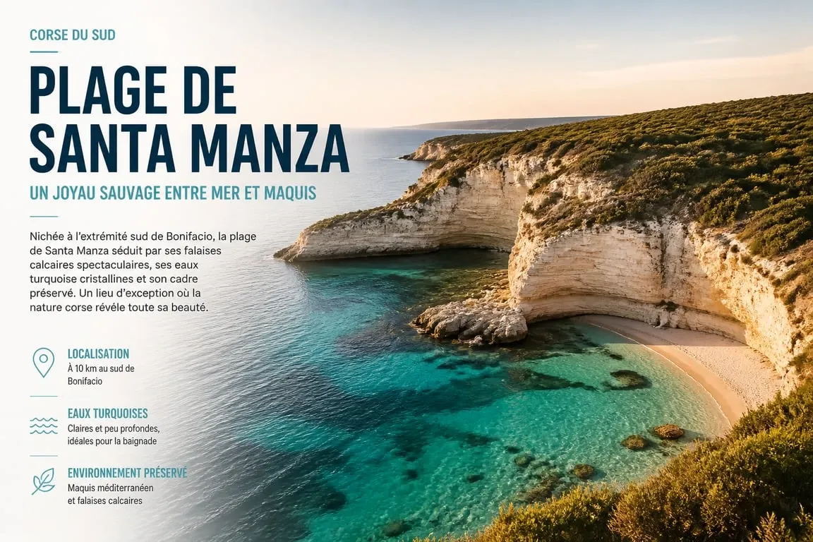 Vue panoramique de la plage de Santa Manza à Bonifacio, Corse du Sud