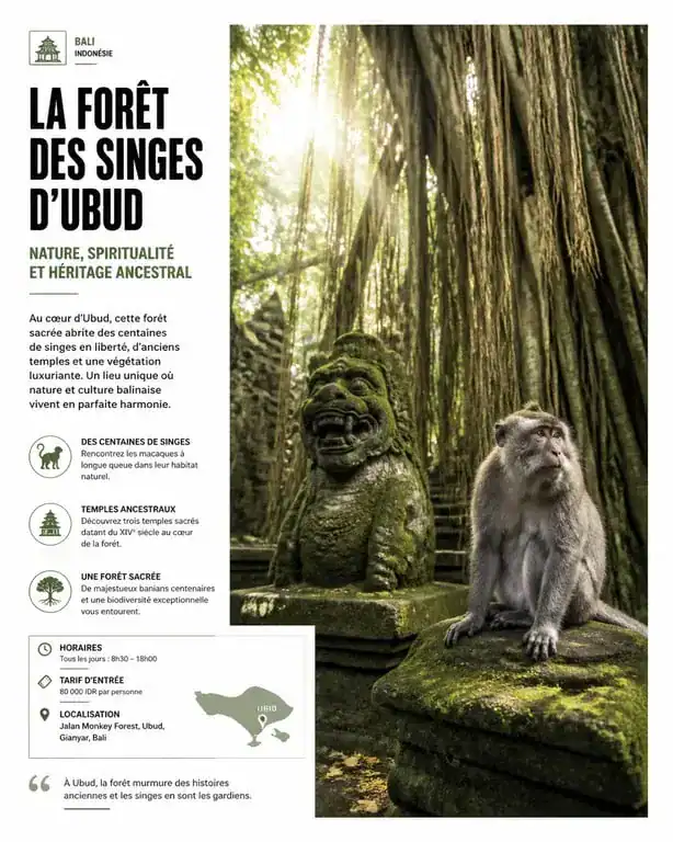 Forêt des singes d'Ubud avec ses arbres banyans et ses macaques