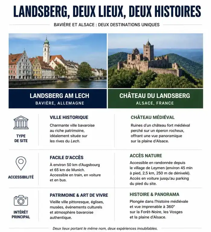 Infographie comparative des sites Landsberg am Lech et Château du Landsberg