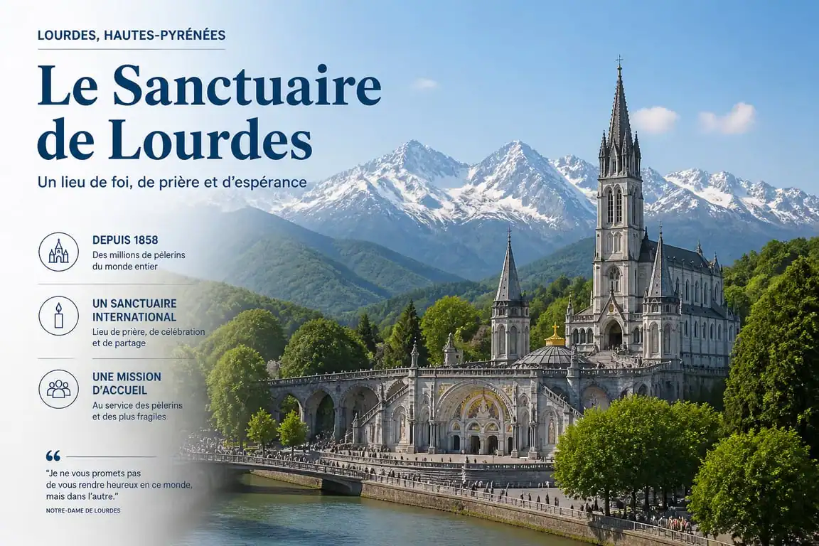 Vue panoramique du Sanctuaire de Lourdes et des Pyrénées pour vos vacances