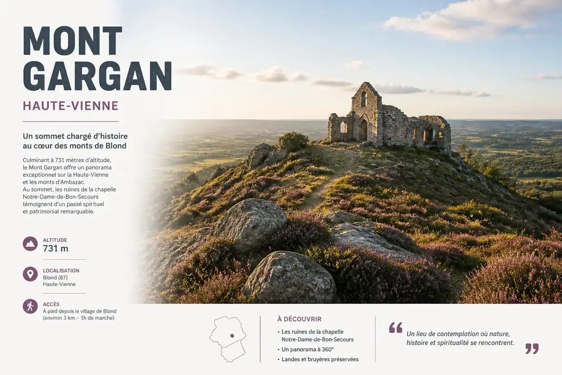 Vue panoramique du Mont Gargan en Haute-Vienne et ses ruines historiques