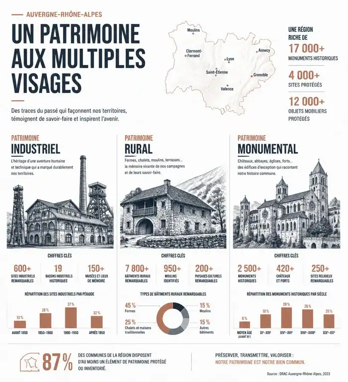 Infographie sur la diversité et la préservation du patrimoine rhônalpin