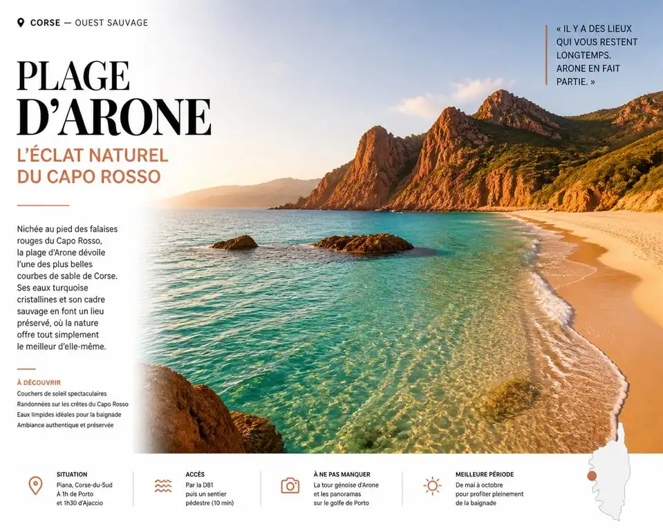 Plage d'Arone à Piana en Corse avec vue sur le Capo Rosso