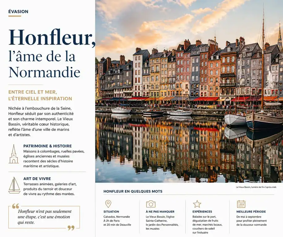 Vue pittoresque du Vieux Bassin de Honfleur, une des plus belles villes de Normandie