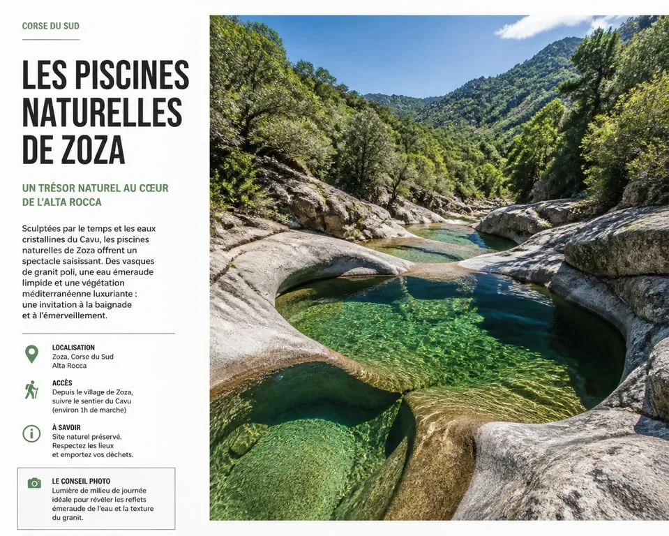 Piscines naturelles de Zoza en Corse-du-Sud, vasques de granit et eau cristalline