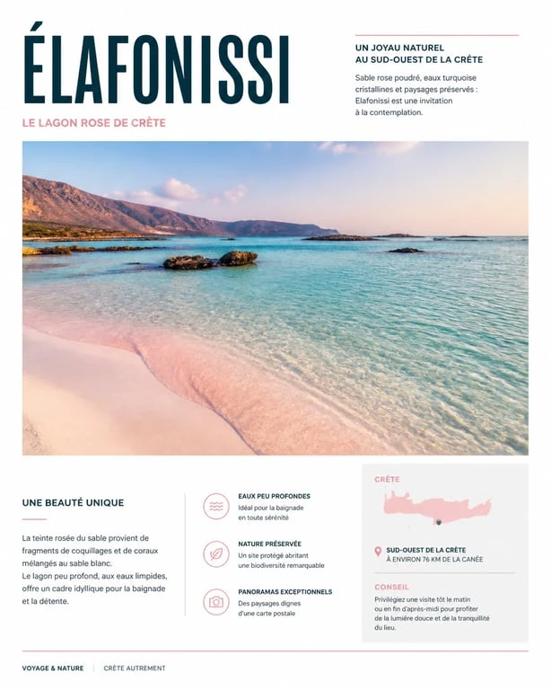 Vue panoramique du lagon d'Elafonissi en Crète, célèbre pour son sable rose et ses eaux cristallines.