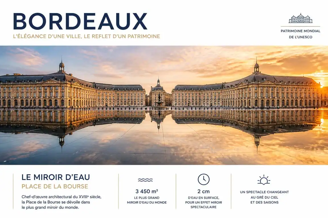Miroir d'Eau et Place de la Bourse à Bordeaux, lieu emblématique gratuit