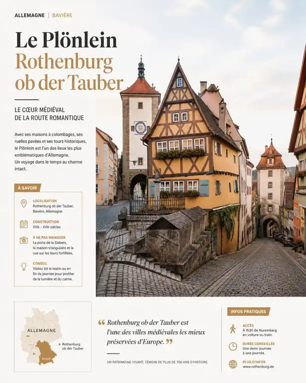 Le Plönlein, carrefour emblématique et historique de Rothenburg ob der Tauber en Bavière