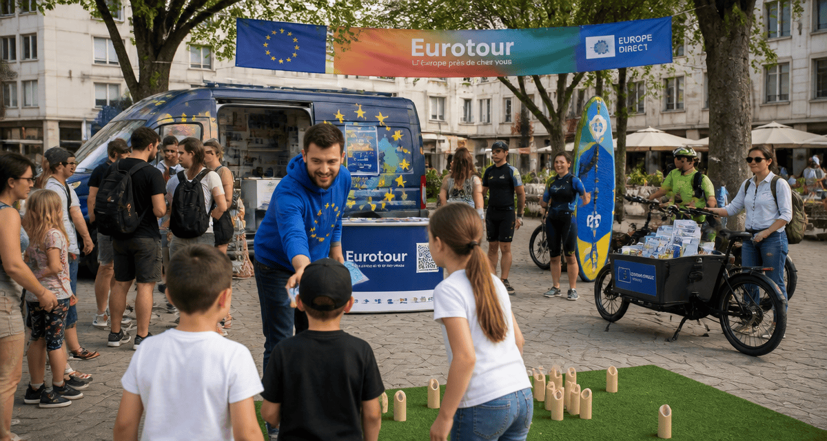 eurotour van devant foule européenne