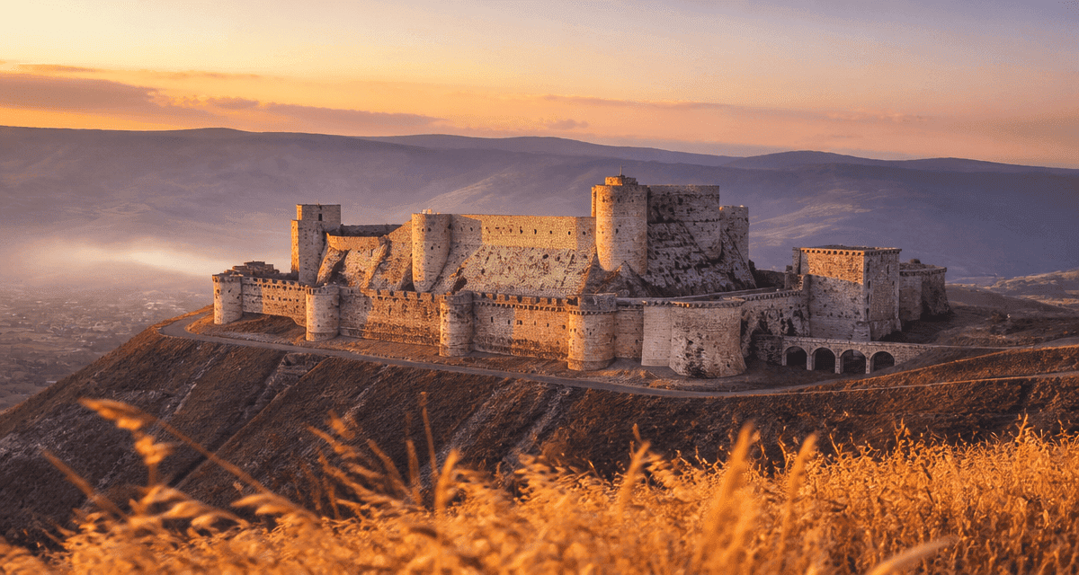 Le Krak des Chevaliers dominant la vallée au coucher du soleil