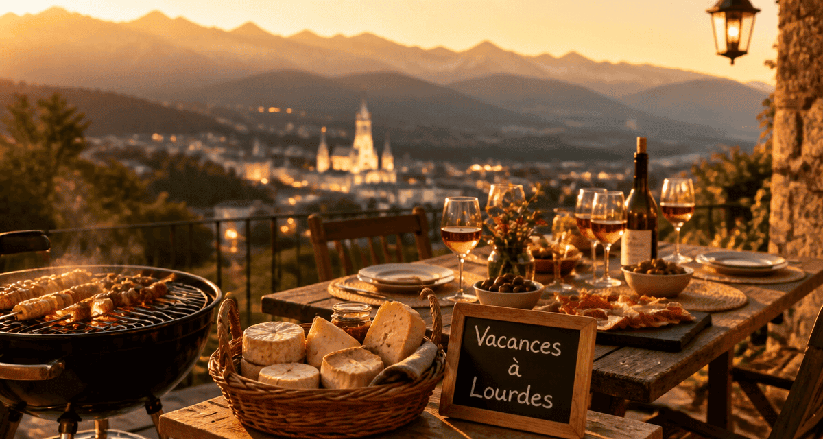 Lourdes vacances terrasse apéritif vue sanctuaire Pyrénées