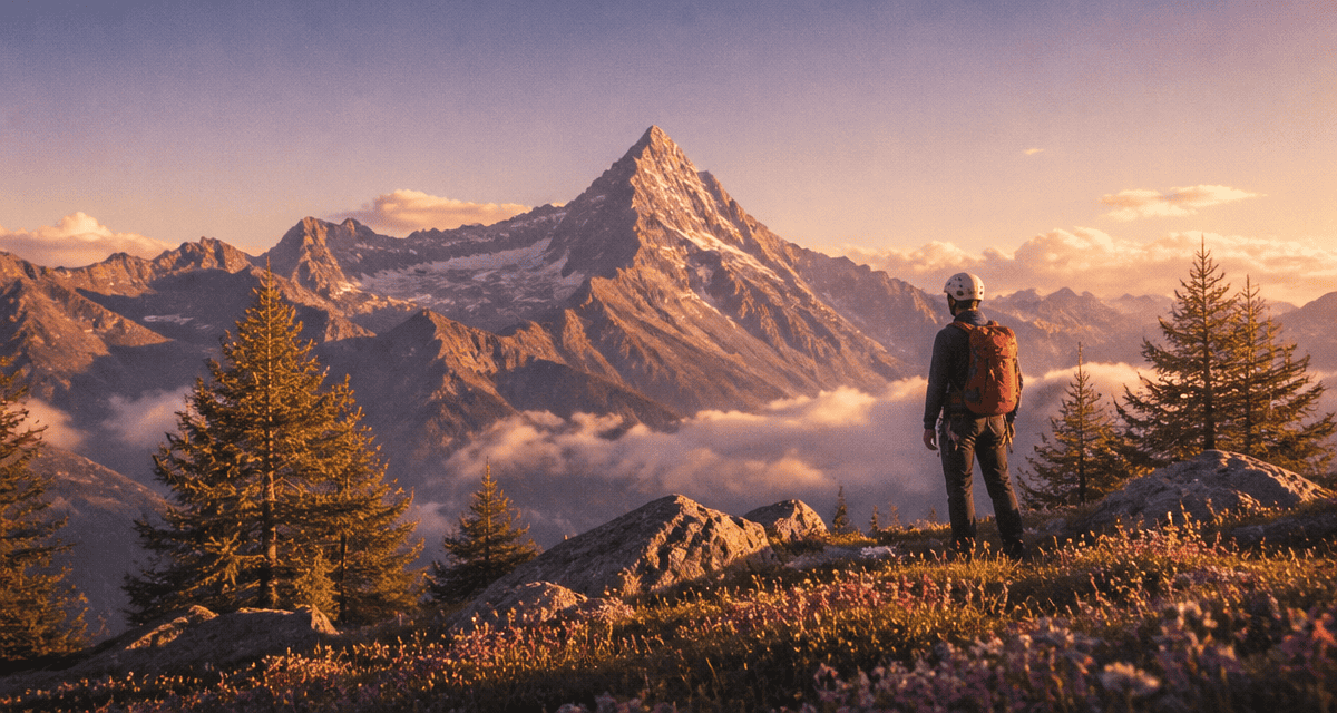Mont Viso au lever du soleil avec randonneur