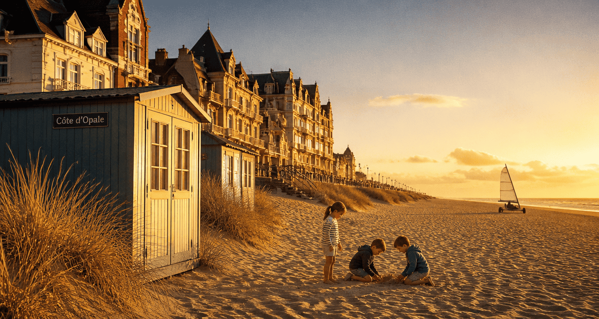 Plage du nord avec cabane colorée et enfants