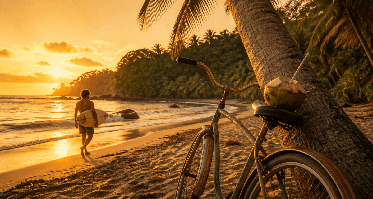 puerto viejo plage surfeur coucher de soleil