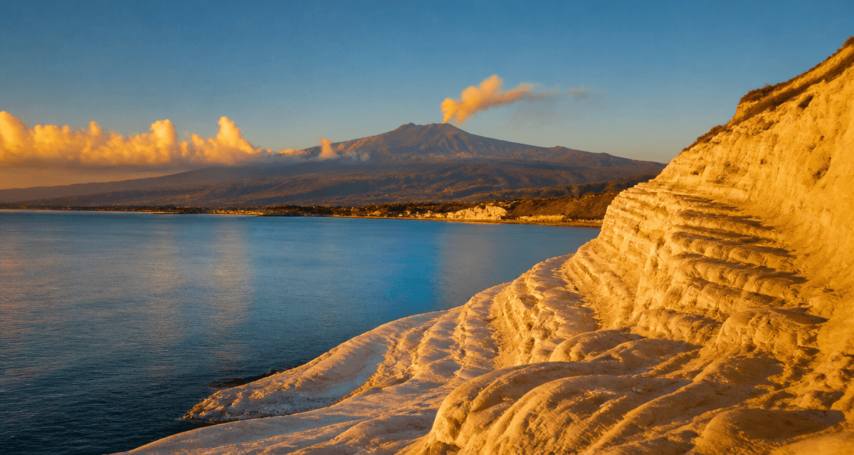 sicile paysage falaise blanche mer turquoise etna