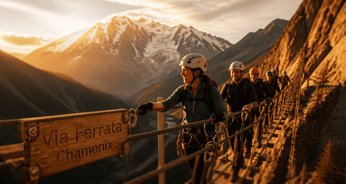 via ferrata chamonix groupe sur pont de singe
