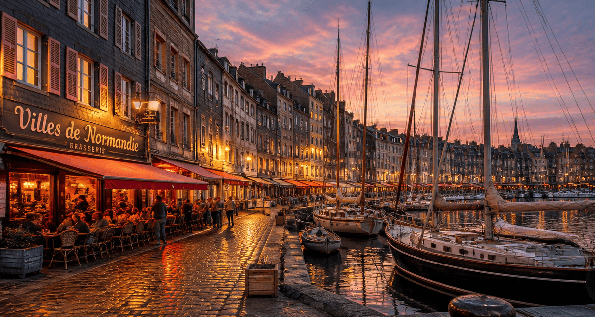 Vieux Bassin Honfleur ville Normandie au soleil couchant