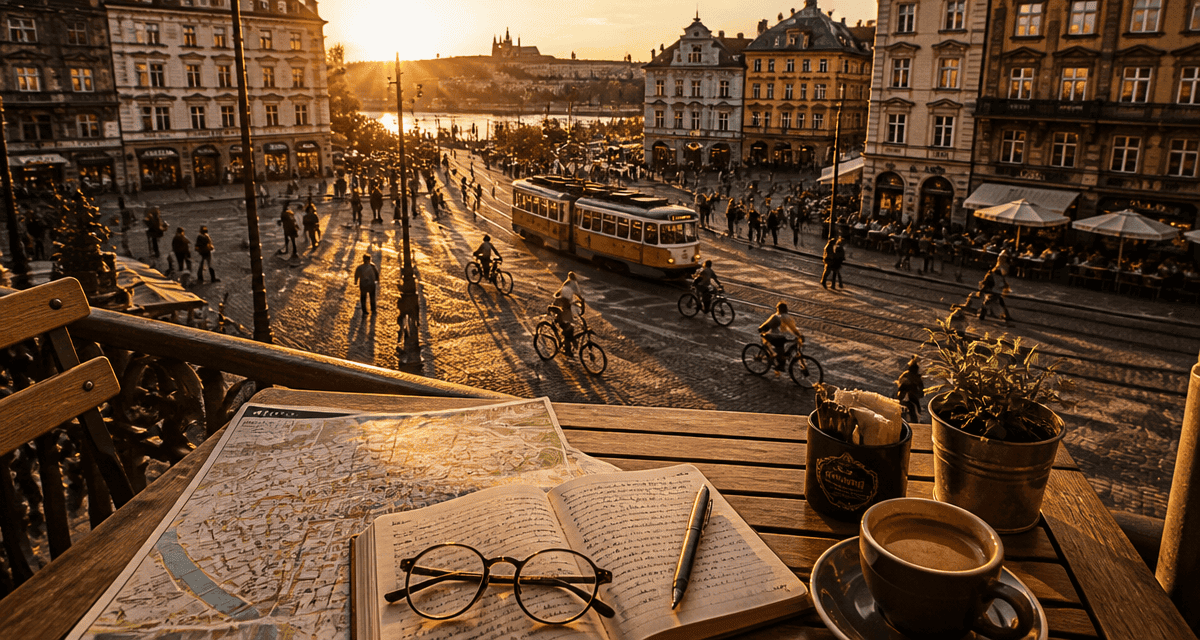 ville europe place pavée café coucher de soleil