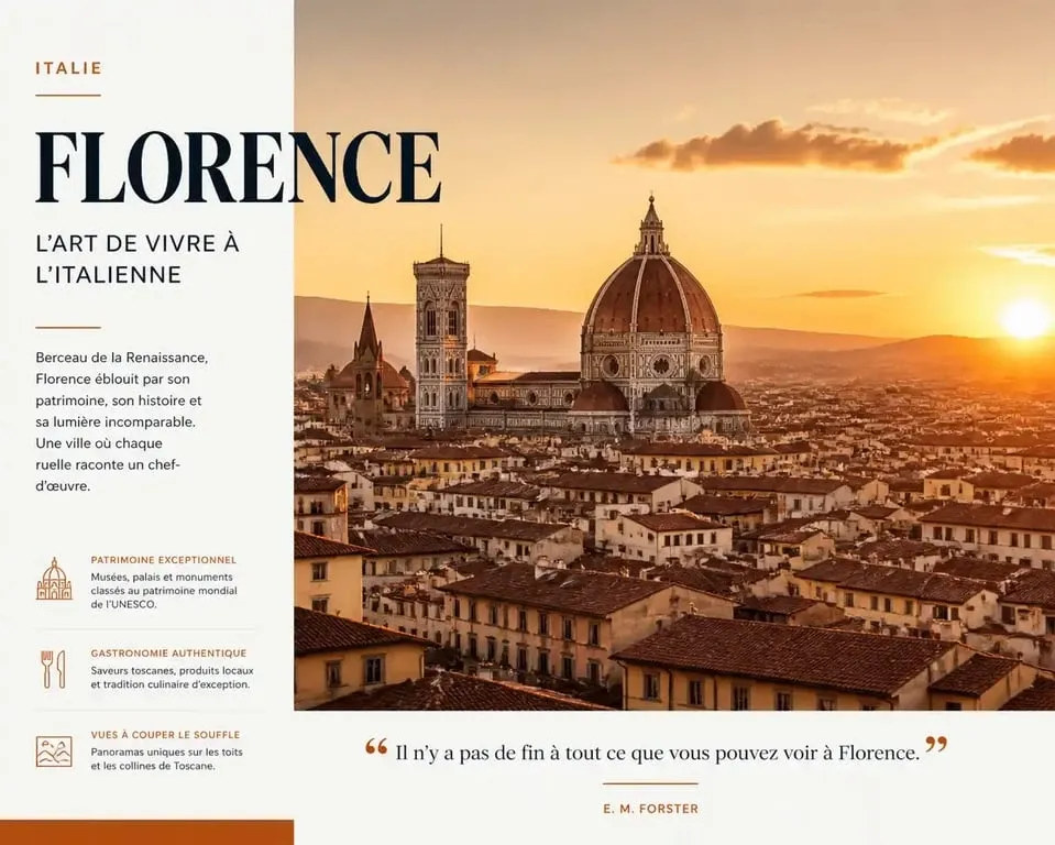 La plus belle ville d'Italie : vue panoramique de Florence au coucher du soleil.