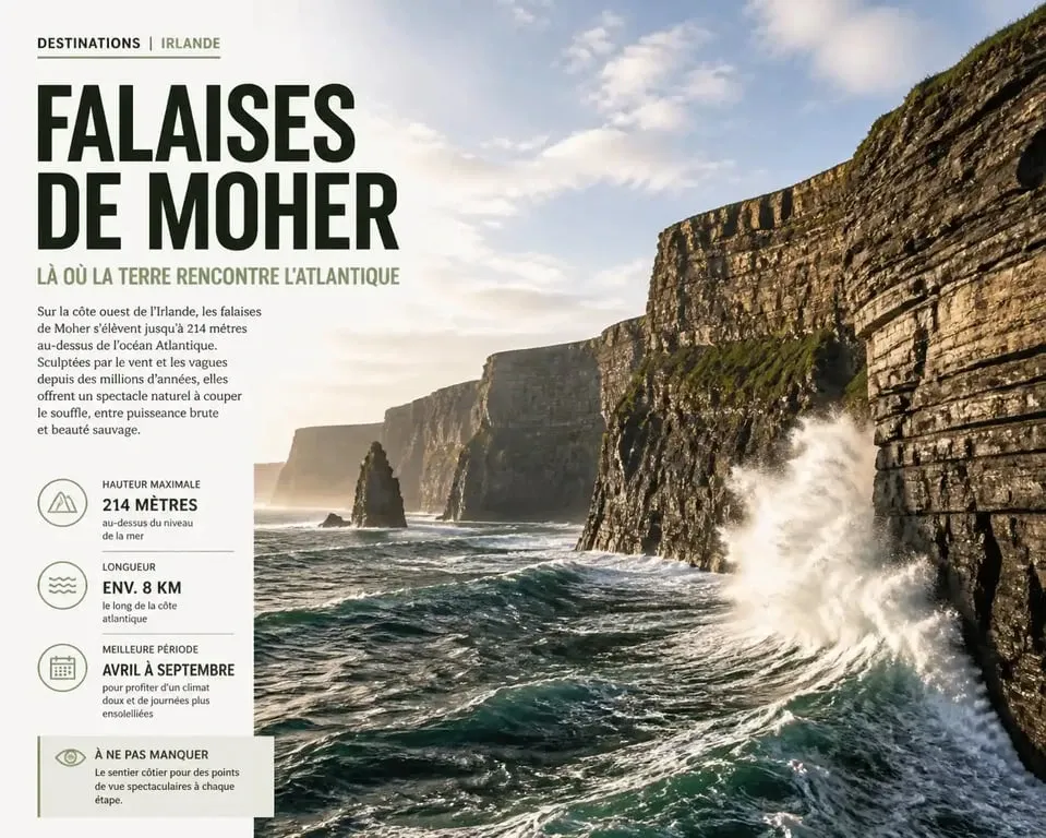 Falaises de Moher, incontournable à visiter en Irlande pour un voyage inoubliable
