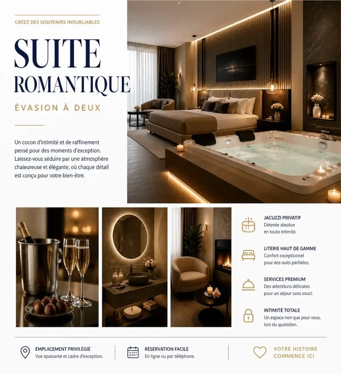Intérieur d'une love room romantique à Tours avec spa privatif pour un séjour en couple