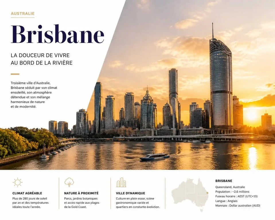Vue panoramique de la skyline de Brisbane, Queensland, Australie au coucher du soleil