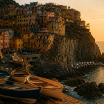 vue manarola italie maisons pastel mer