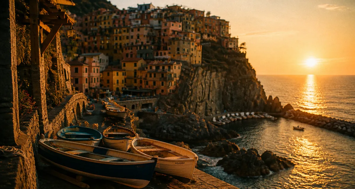 vue manarola italie maisons pastel mer