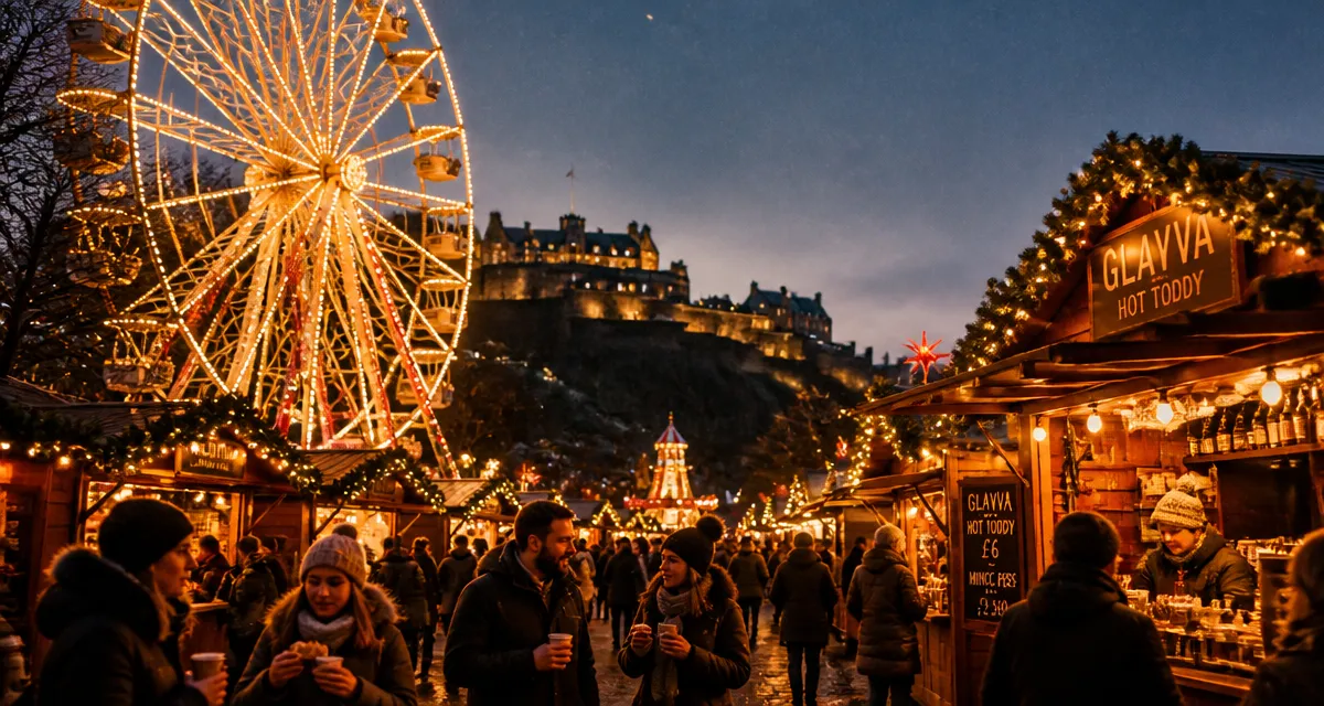 marché de noel edimbourg grande roue illuminée