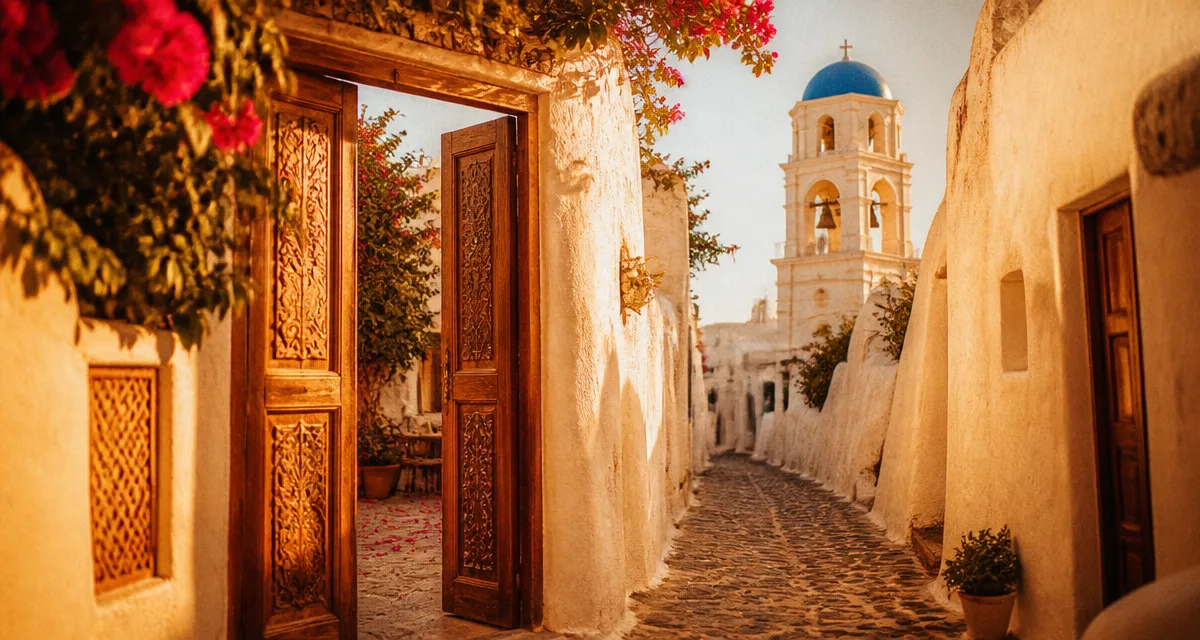 ruelle de megalochori greece à l’heure dorée