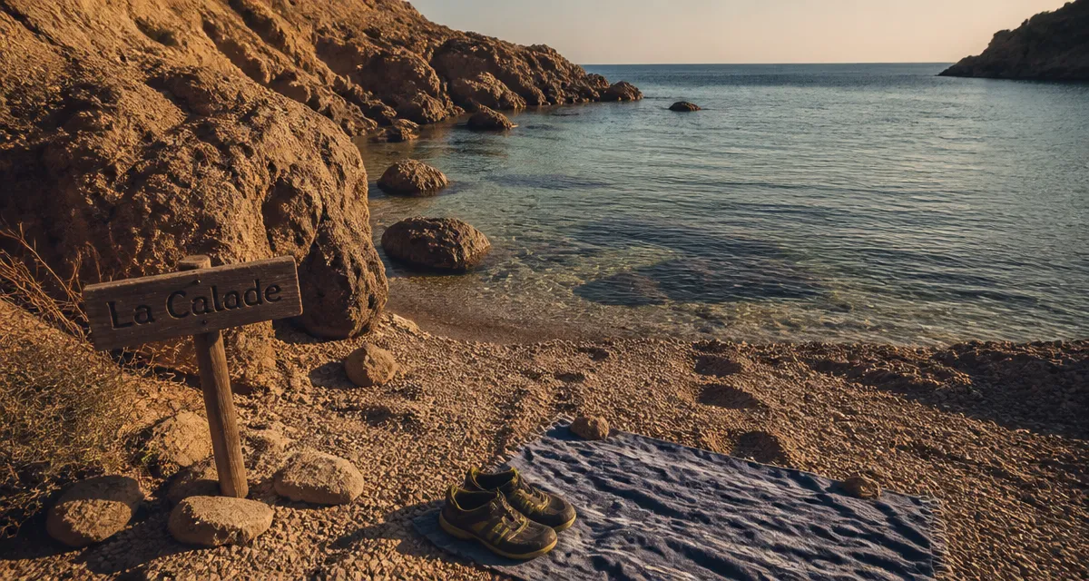 Plage de la calade à Toulon, crique sauvage, eau turquoise et galets
