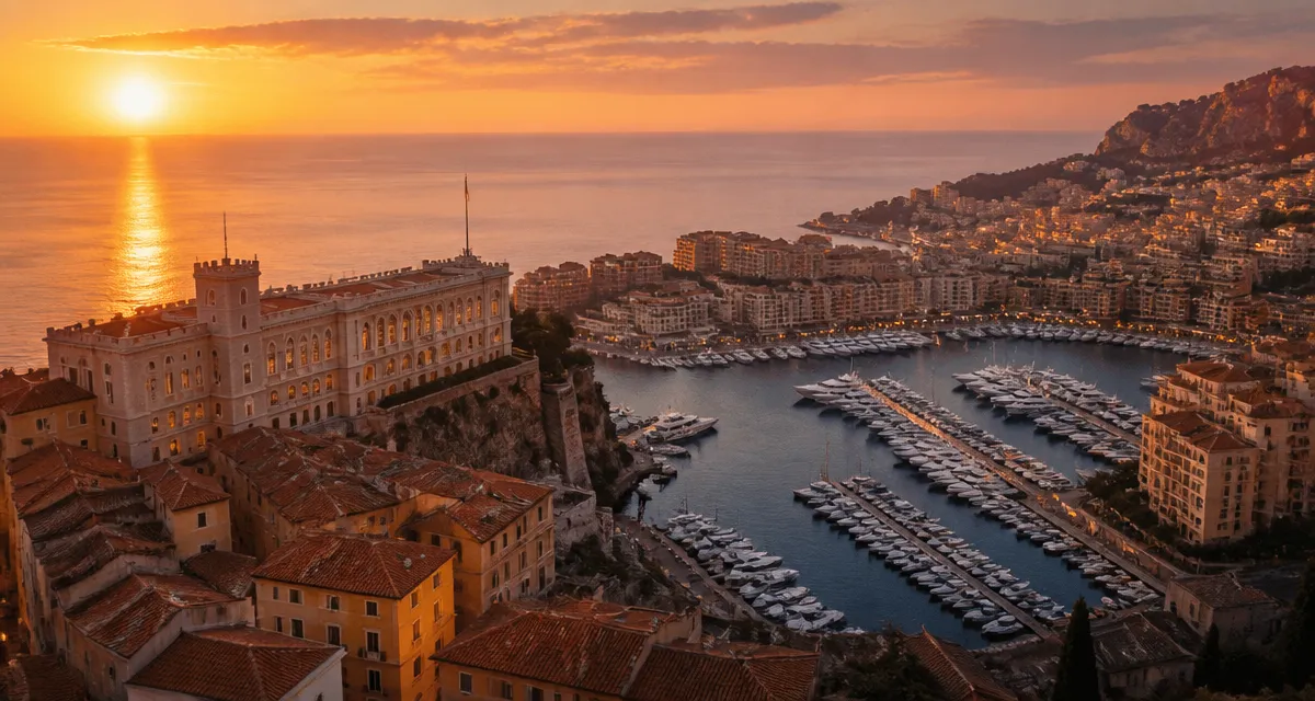 Que faire Monaco vue Rocher et port Hercule au coucher de soleil